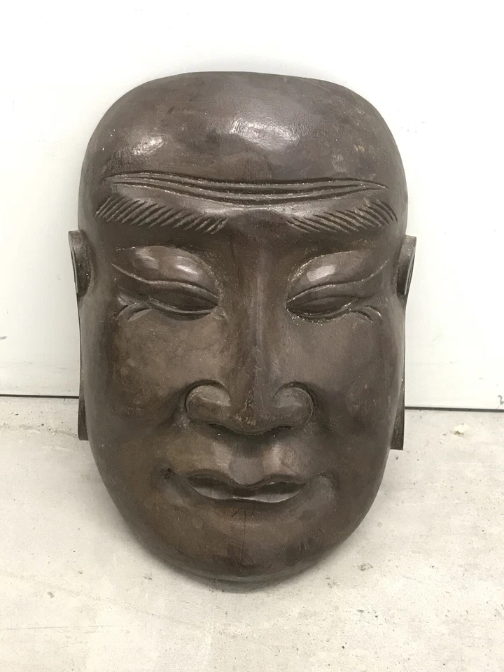 Máscara esculpida budista monge tailandês japonês chinês sortudo antiga escassa 1890 Yale - Imagem 4 de 4