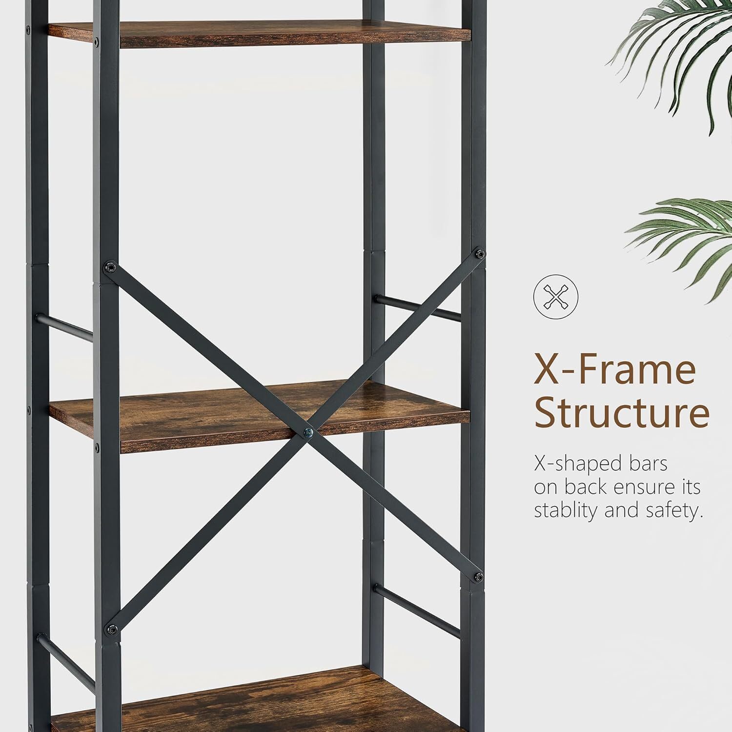 5 Tier Ladder Bookshelf Industrial Ladder Shelf, , Rustic Brown