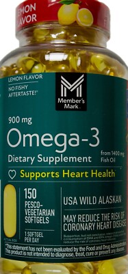 Member's Mark Omega-3 900mg USA Wild Alaskan, 150 Pesco-Vegetarian Softgels