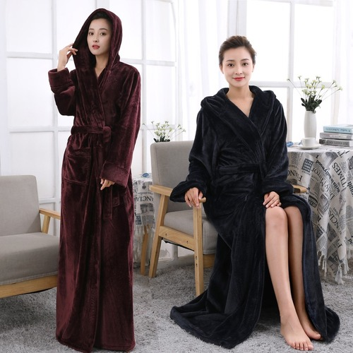 Lovers Hooded Extra Long Bathrobe Plus Size Thickening Bath Robe