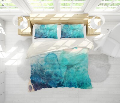 3D Blue Abstract Watercolor Quilt Cover Set Bedding Sets Pillowcases Queen
