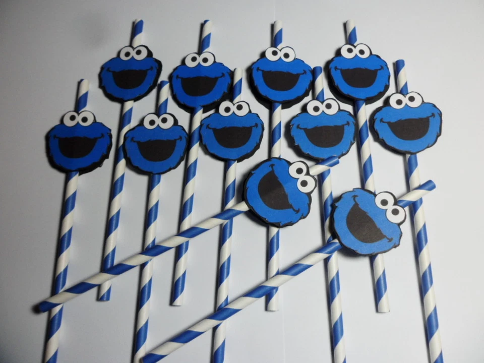 Cookie Monster Favors, Chevron Pajitas/favores de fiesta/bebidas JUEGO DE 10 Foto 3 de 4