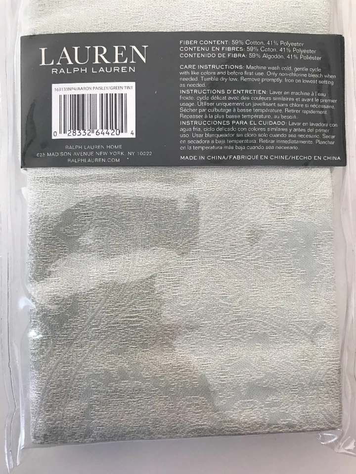 Ralph Lauren Juego de Cuatro Servilletas 20' X 20' (51X51cm), Aaron Paisley Tinte Verde Foto 3 de 3