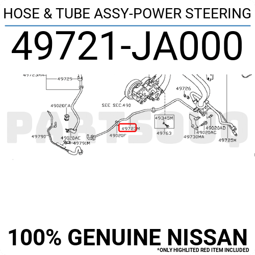 49721JA000 Genuine Nissan HOSE & TUBE ASSY-POWER STEERING 49721