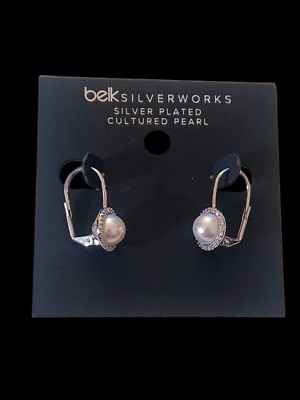Belk Silverworks Cultured Pearl 5/8ct Diamond Silver Plated French Wire Earrings