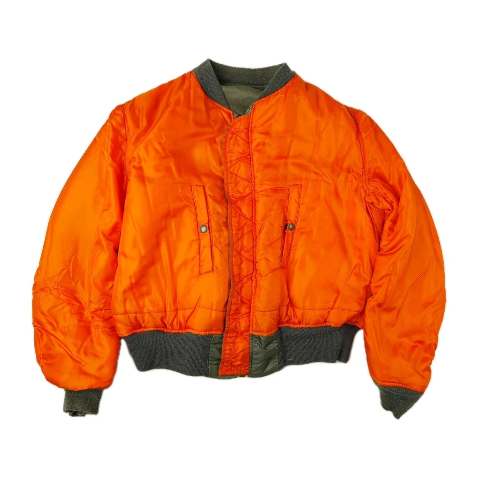 Vintage Alpha Industries Jacket Mens Large Green MA-1 Orange 70s 80s Flight USAF - Image 4 of 4
