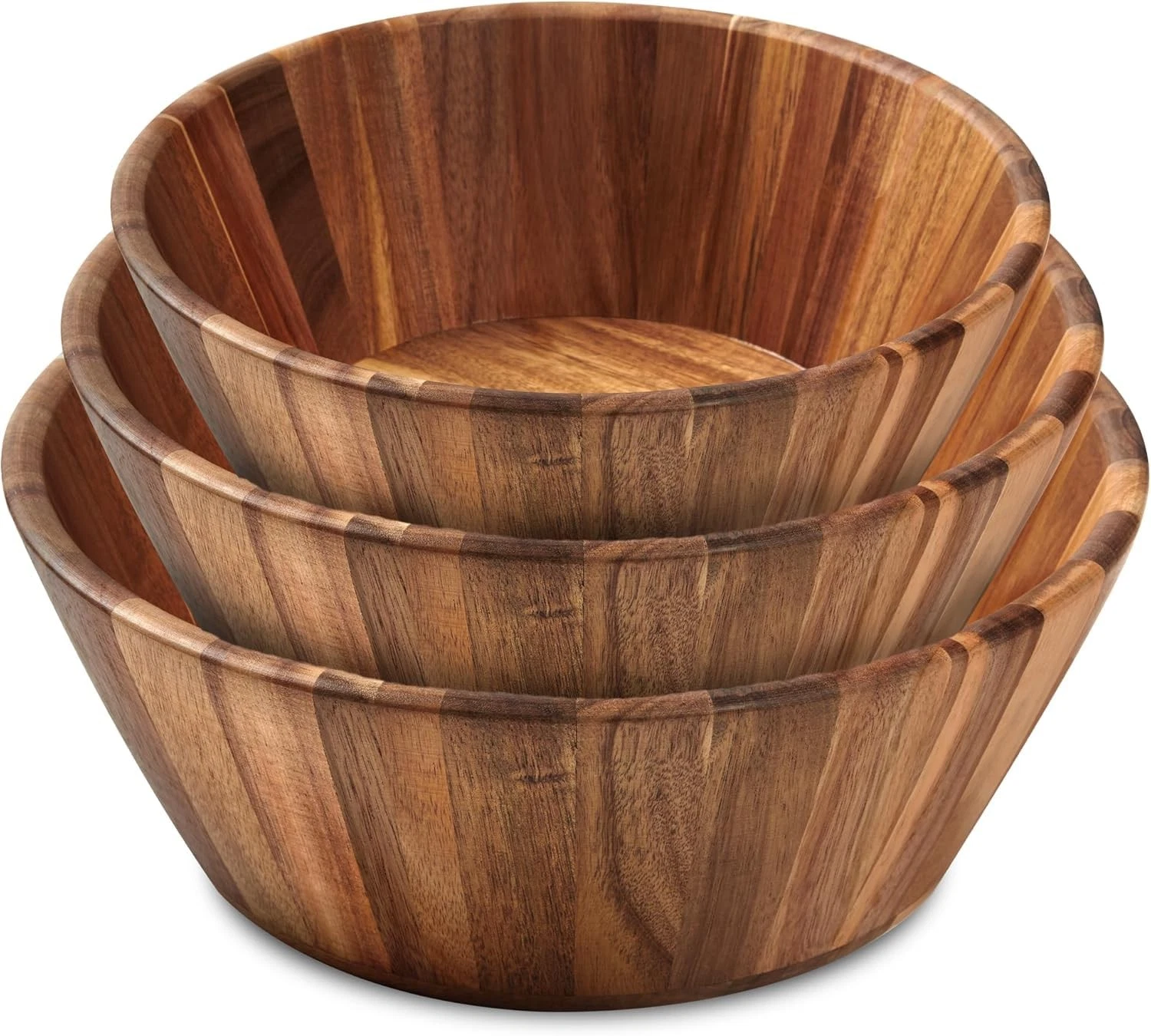 Woodenhouse Wooden Bowls, Wooden Salad Bowl Set of 3 Round Design Large Sala...