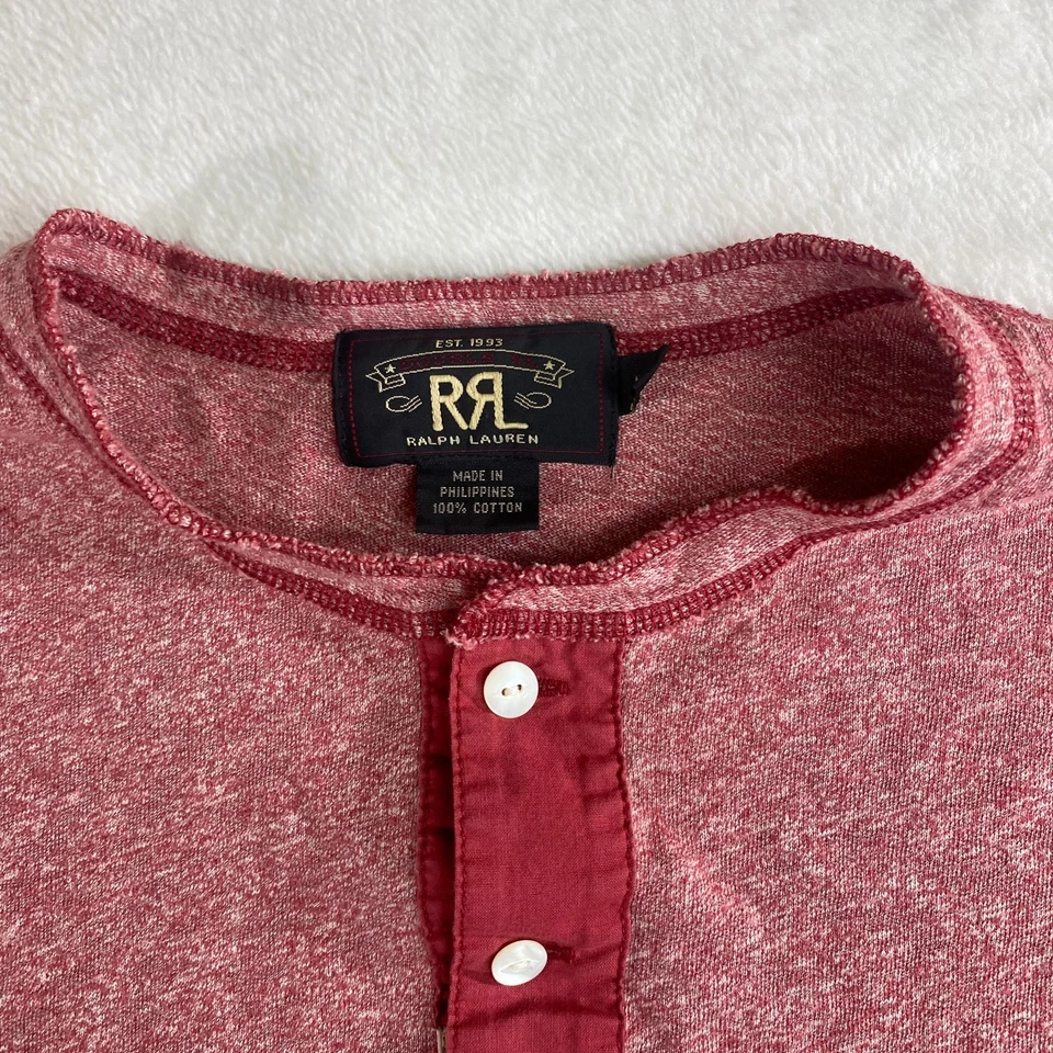 NUEVO SIN ETIQUETAS RRL Ralph Lauren Camisa Henley Roja Manga Corta Para Hombre’s M Ropa de Trabajo De Colección Foto 3 de 4