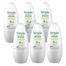 6 x 45ml Simple Soothing Anti Perspirant 48hr Protection Deodorant Roll On