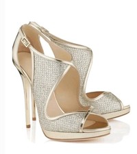 Jimmy Choo Leondra Glitter Stiletto Glitter Champayne Sandals Size 37