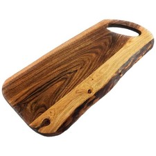 - Premium Natural Live Edge Acacia Serving Cutting Charcuterie Board With Rou...