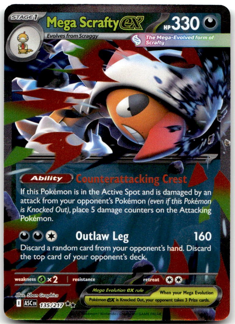 MEGA SCRAFTY EX 135/217 -- NM/M -- DOUBLE RARE ASCENDED HEROES POKEMON HOLO --