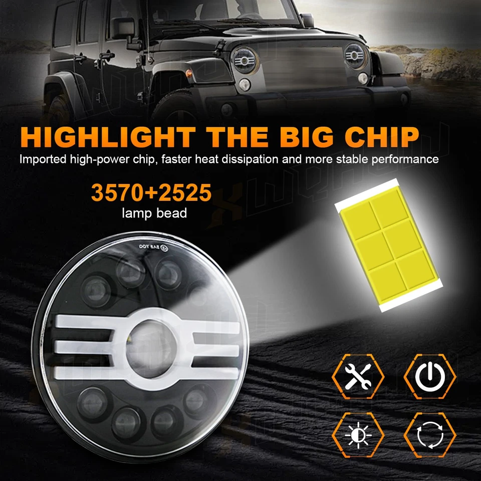 2x Faros LED redondos de 7" haz DRL para camioneta Ford F100 F250 F350 1953-1977 Foto 3 de 4