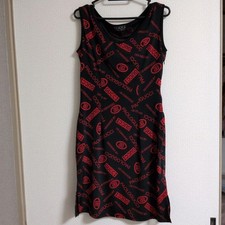 GUCCI Dress Sleeveless Logo Print Black Red Size M Excellent Condition