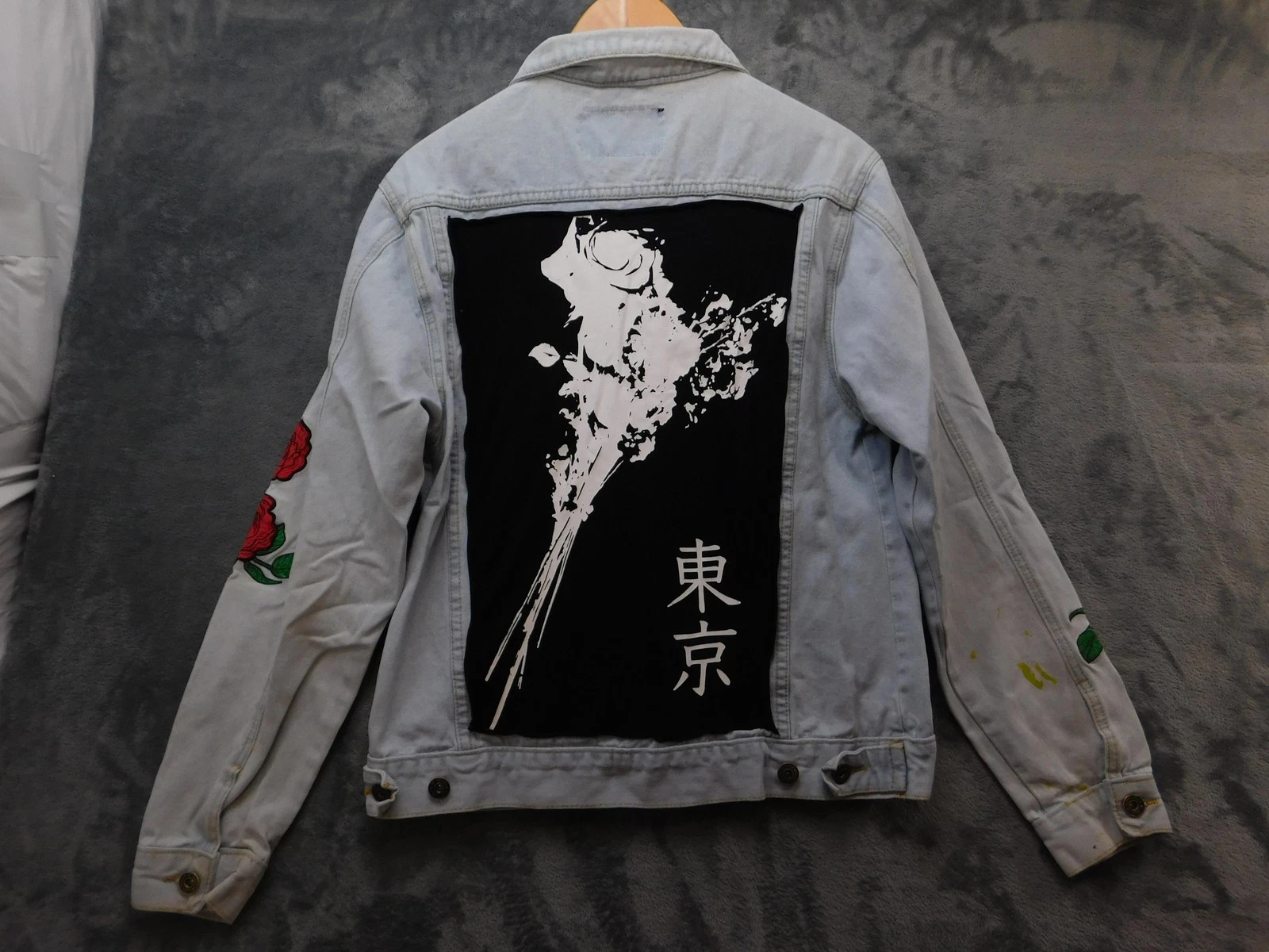 Brooklyn Cloth Denim Jacket Mens Medium Light Wash Tokyo Roses Embroidered image 6
