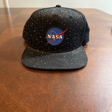 NASA Youth Hat Aldrin Family Foundation Black Space Pattern Adjustable Logo