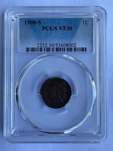 1908 S Indian Head Penny 1C PCGS VF30 BN 53608002