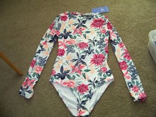 Roxy Women Large Tropical Long Sleeve One Piece Swimsuit Surfsuit Rash Guard NEW