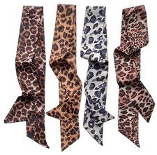NIDMIDO 4 Pack Purse Scarf for Bags Silk Head Scarf for Hair Leopard Brown Grey