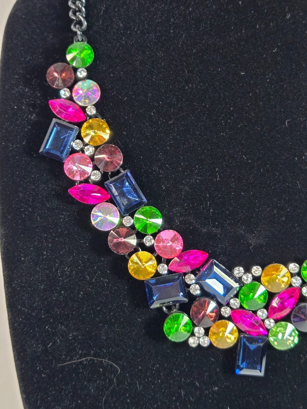 Multicolor Rhinestone Statement Bib Necklace Gunm… - image 6