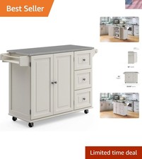 Elegant 53.5" Rolling Kitchen Island Cart with Stainless Steel Top  Storage