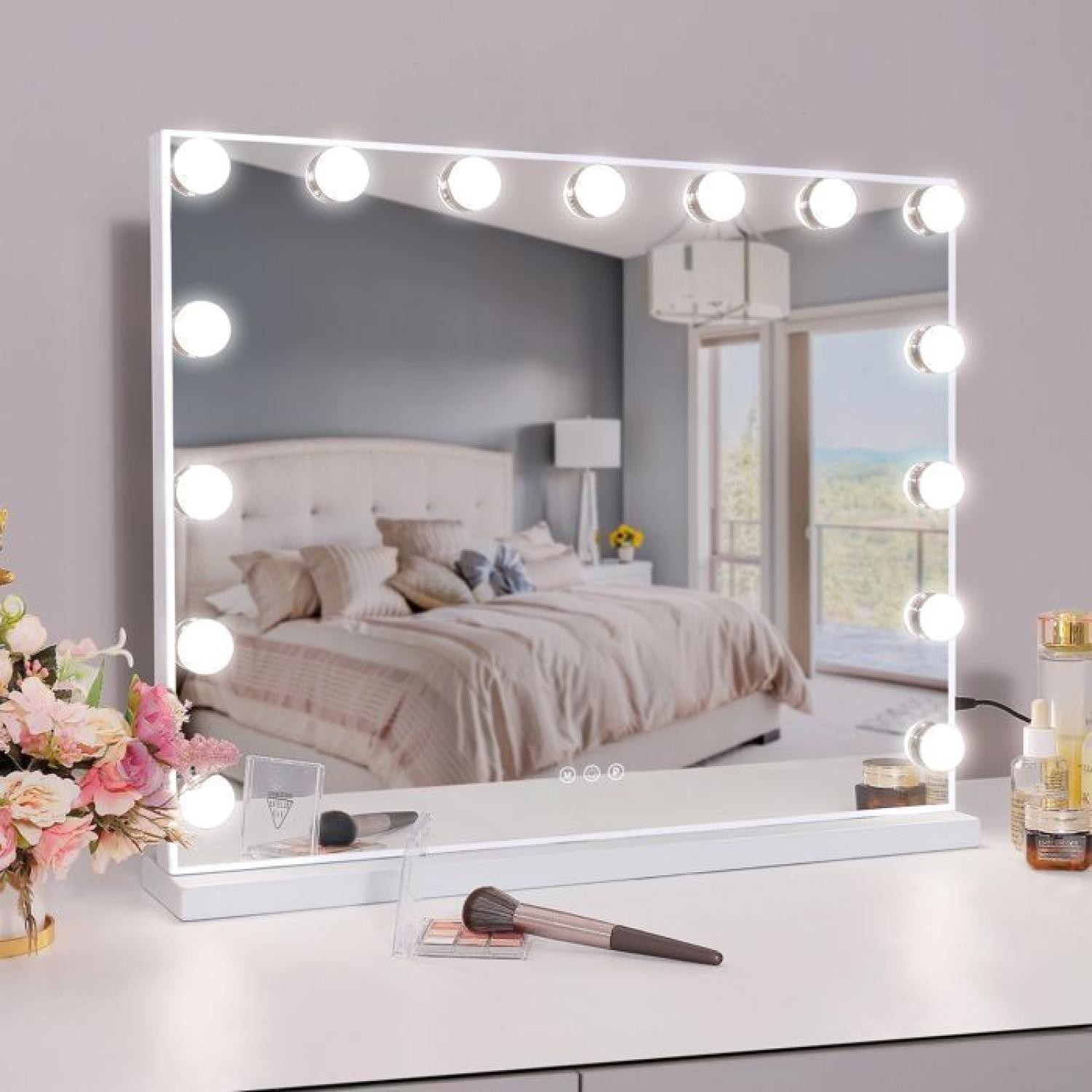 Miroir maquillage LED grossissant loupe 10x blanc USB miroir de table lumineux