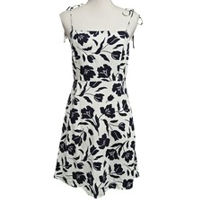 Old Navy Linen Blend Floral Tie Strap Smocked Mini Dress Navy White Women's Sz M