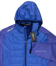 Ralph Lauren RLX Blue Full Zip Golf Jacket Hybrid Wool Hooded Men's S - XL