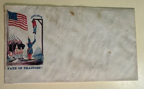 Civil War Patriotic Envelope - "Fate of Traitors!" Hanging Jefferson Davis
