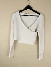 Rachel Zoe Women's Medium Cream Crop Wrap Ballet Core Soft Girl Sweater 2254