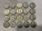 Lot of 20 Franklin Half Dollars  Various Dates 1950-63 90% Silver