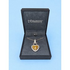 DIAMONDS INTERNATIONAL Two Tone Heart Pendant Necklace Diamond Accent Box -2994