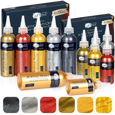 ARTINA 6er Set Metallic Acrylfarben Malfarben Acryl Farben Acrylfarbe Malfarbe Künstler