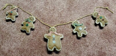 Gingerbread Man Christmas Short Garland Xmas Hanging String 36'' Canvas Fabric