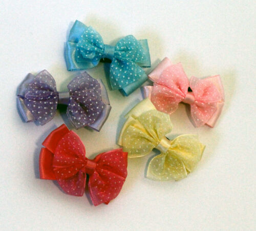 2 X SATIN ORGANZA HAIR CLIP BOW HEADBAND CHRISTMAS BABY FLOWER  - Picture 1 of 11