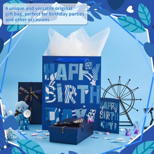 13" Birthday Gift Bag with Card and Tissue Paper for Men Birthday Party, Boy Kid - Picture 4 of 4