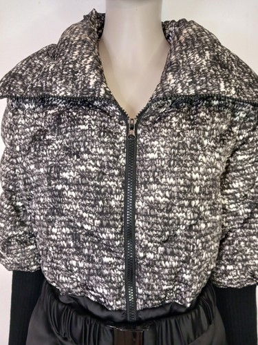 Bebe Coat Black & Brown Bomber Puffer Ski Jacket Sweater Sleeve Medium w/belt - Picture 4 of 12
