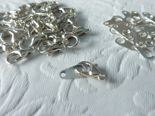 30sets Silver Tone Lobster Clasps & Chain Connecters 10mm x 6mm Jewellery Making - Picture 2 of 4