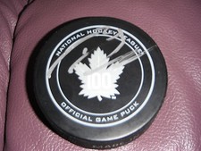 TORONTO MAPLE LEAFS FREDERIK ANDERSON SIGNED 100TH ANNIVERSARY GAME PUCK