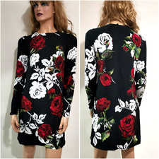 🆓US🛃  FW2015 Dolce&Gabbana roses printed shift cady black dress IT 38