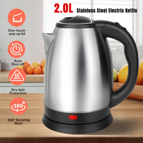 2L 110V Electric Tea Water Kettle Hot Water Boiler Heater, 1000W Stainless Steel