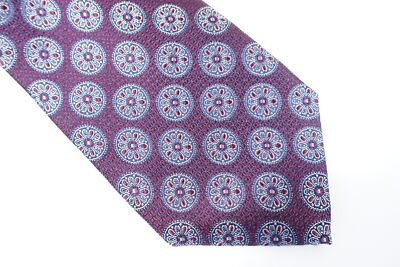 Tasso Elba Messina Geo Aufdruck Weinrot Lila 7.6cm Breite 100% Seidenkrawatte