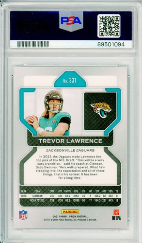 Panini Prizm 2021 Trevor Lawrence RC #331 PSA 9 Jaguars como nuevo - Imagen 2 de 2