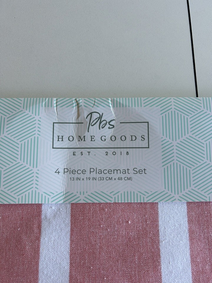 PBS Homegoods Placemats Cotton Blend 4 Piece Orange White Stripe 13x19