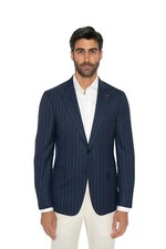 4850 ISAIA NAPOLI Dark Blue Striped Hand-Sewn Sport Coat Wool 38 US / 48 EU 8R