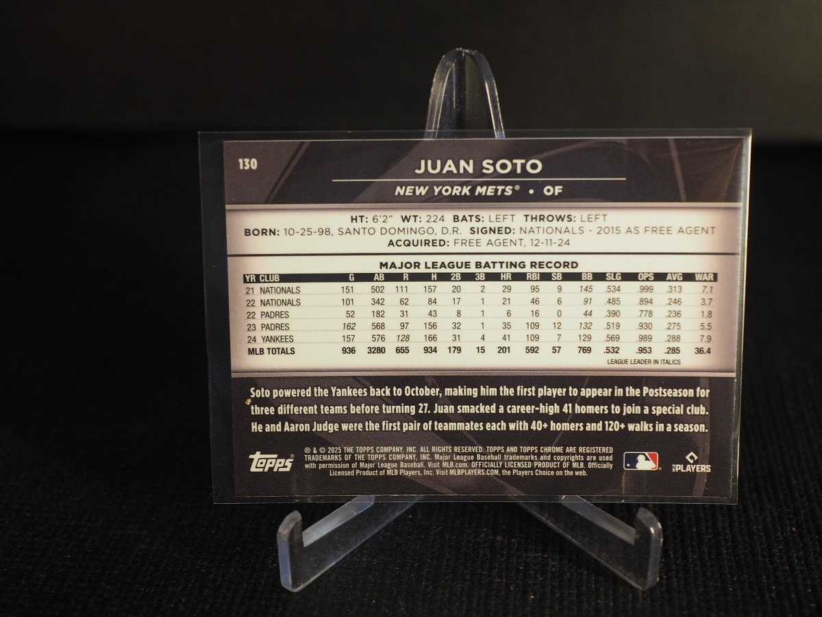 2025 TOPPS CHROME BLACK JUAN SOTO BASE CARD #130 NEW YORK METS | eBay