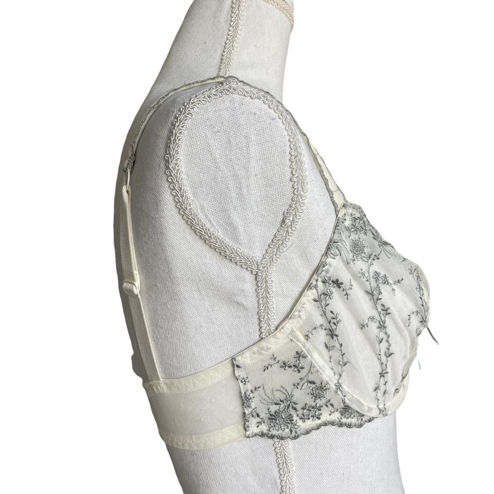 Sujetador Floral Bordado 34DD Malla Encaje Boho Pizarra Gris Crema Con Aros Apt 9 Foto 4 de 4