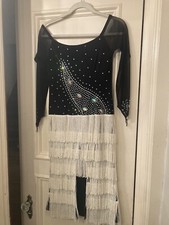 Ballroom Latin/rhythm dress, black with white fringe skirt, Size small