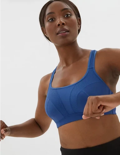 M&S Good Move High Impact Underwired Sports Bra -Blue No Padding 32H NEW