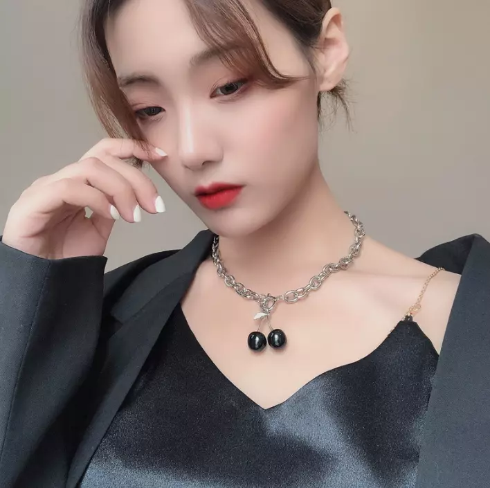 Black Cherries Chain Cherry Necklace Toggle Clasp Alt Goth